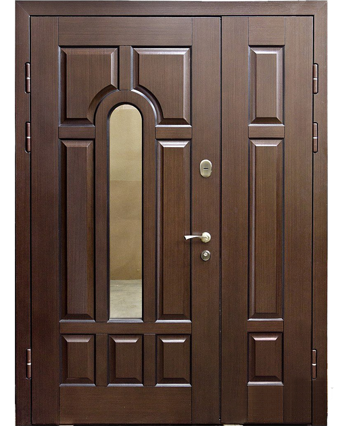 Стальная входная двустворчатая дверь МДФ с зеркалом 3090