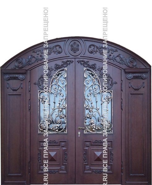 Стальная двустворчатая дверь МДФ с ковкой/стеклом 3149 Стальная двустворчатая дверь МДФ с ковкой/стеклом 3149