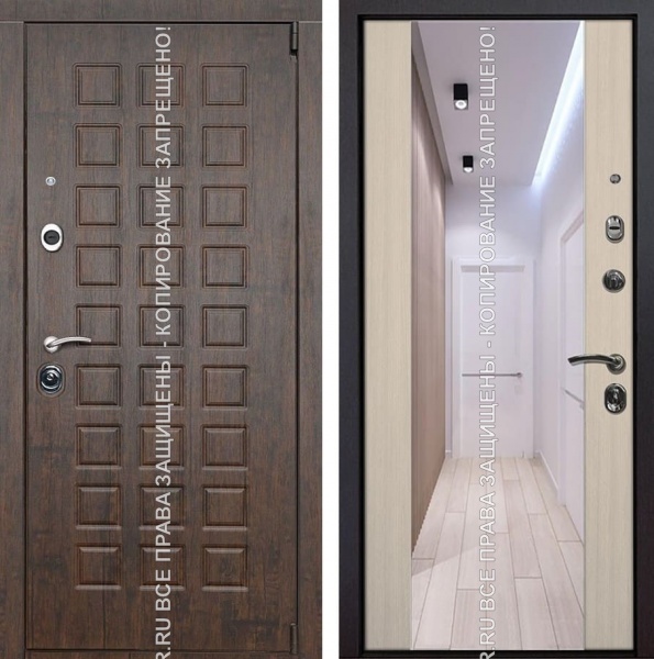 Стальная входная дверь МДФ с зеркалом 3028 Стальная входная дверь МДФ с зеркалом 3028